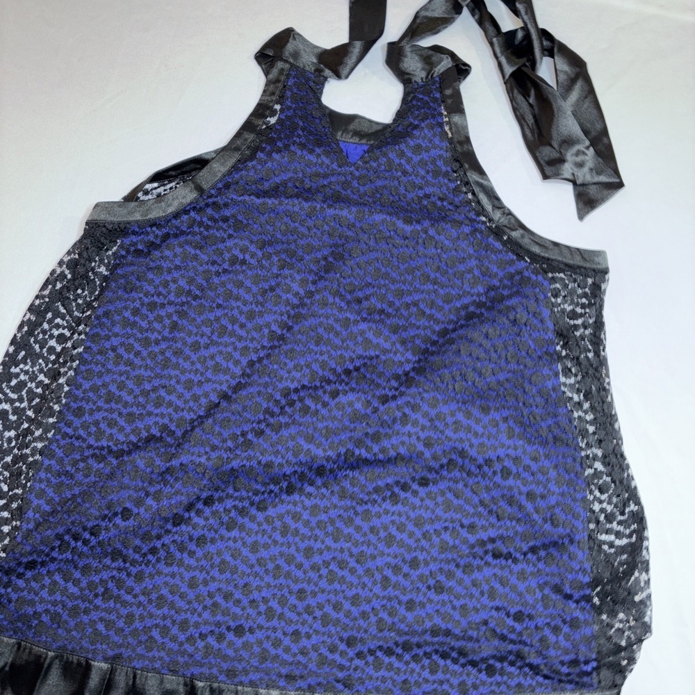 Nicole Miller Black Lace /Blue Lining Halter Top Tie Back Size Medium - Picture 4 of 5